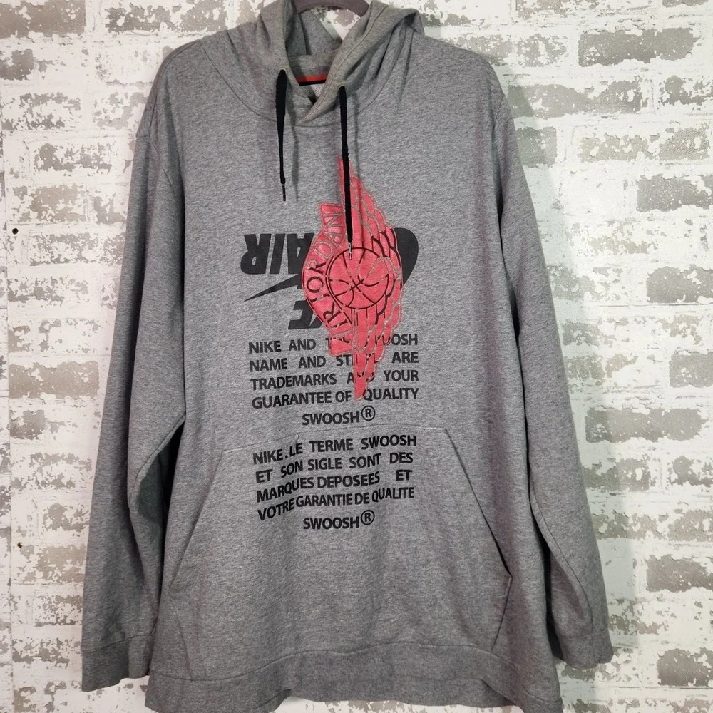 Jordan Hoodie Mens 3XL Gray Nike Air Wings Graphic Pullover Sporty Center Logo
